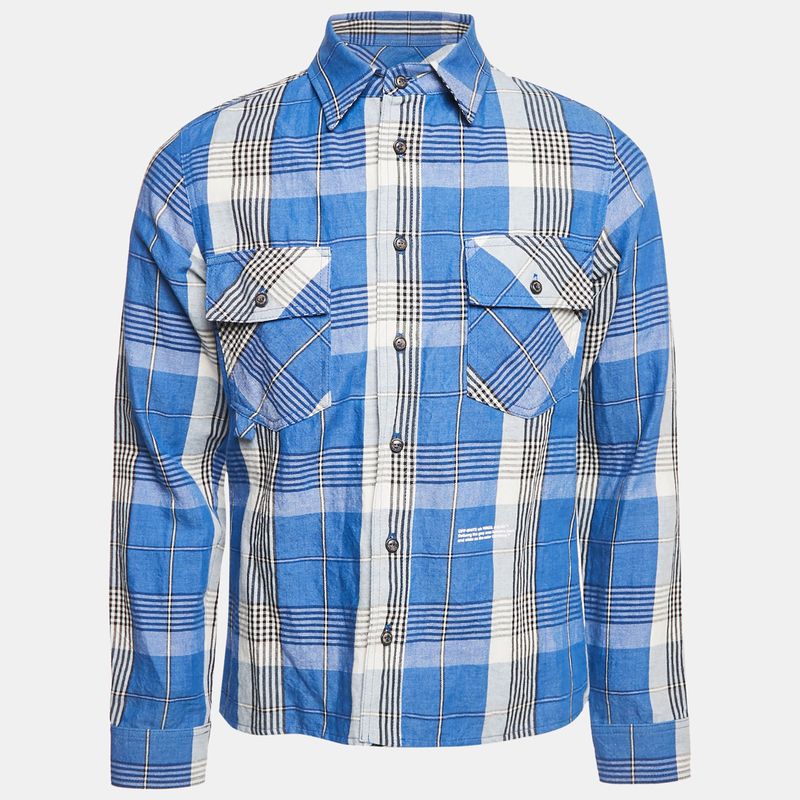 Off-White Blue Checks Linen Blend Long Sleeve Shirt Xs